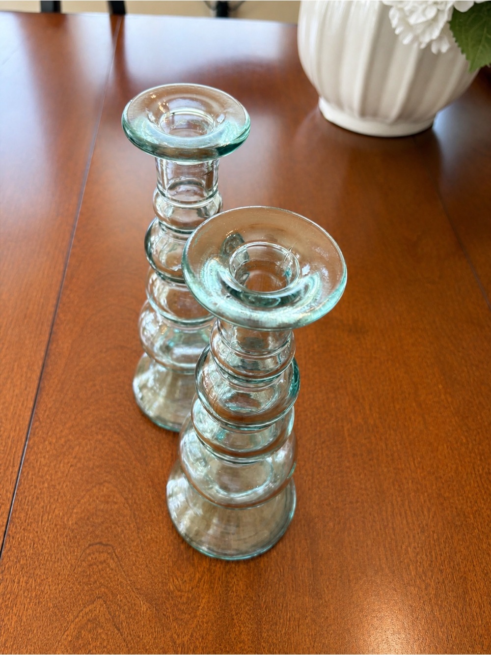 Clear Glass Bubble Taper Candle Holders Set 2 8.5” Farmhouse Decor